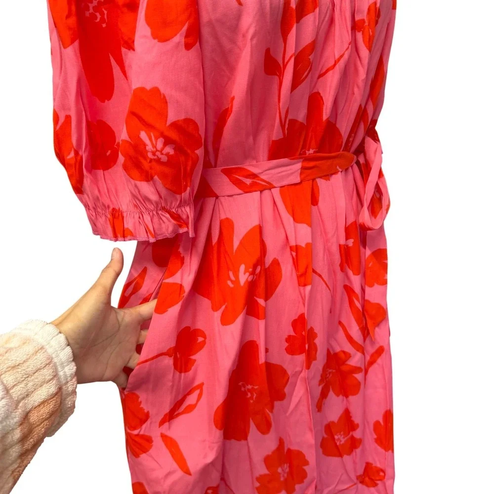 Mersea Womens Midi Dress Size L Floral Off‎ Shoulder Short Puff Sleeve Feminine